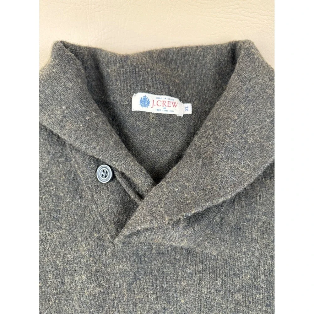 J.Crew Lambswool Shawl Collar Sweater Mens XL Gray Elbow Patch Grandpa Core